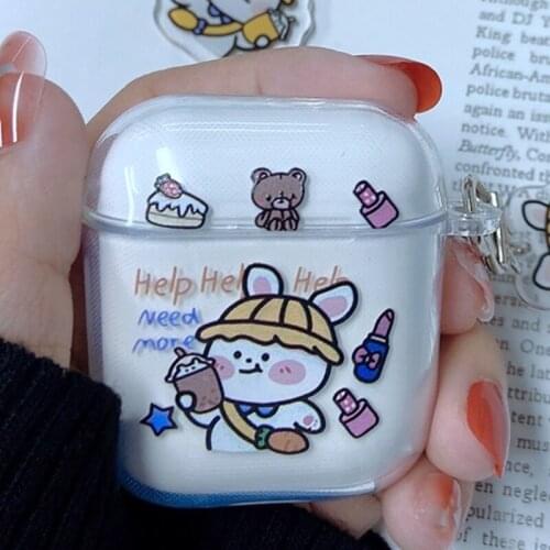 Transparent Wireless Earphone Charging Cover Bag for AirPods 1 2 Pro Cases Cartoon Bunny Pattern Box Headset Clear Protective