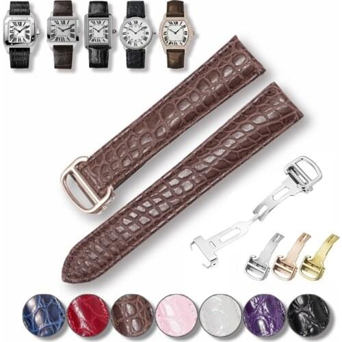 Watch Accessories Crocodile Leather Watch Band with Stainless Steel Folding Buckle for Cartier Tank SOLO London Series Strap