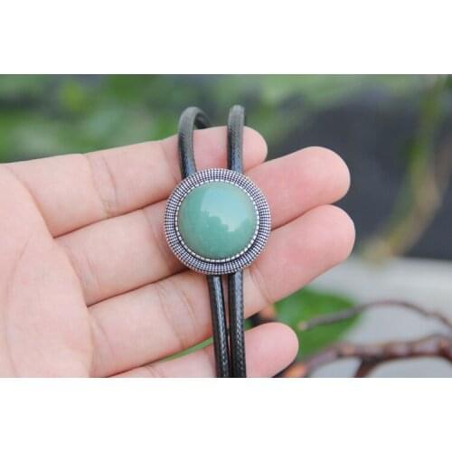 Handmande Vintage Western Cowboy Mens BOLO Tie Slide Clip Round Jade High Quality Polyester Rope