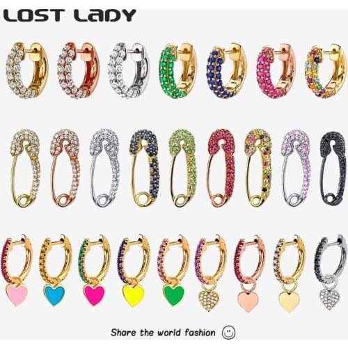 Lost Lady New Fashion MultiColor Heart Hoop Earrings For Women Cute Rhinestone Pin Dangle Earrings Jewelry Party Gifts Wholesale
