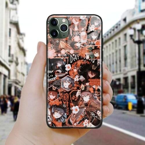 Genshin impact hutao cute fanart Silicone Glass Phone Case Cover Shell For iPhone SE 6 6s 7 8 Plus X XR XS 11 12 Mini Pro Max