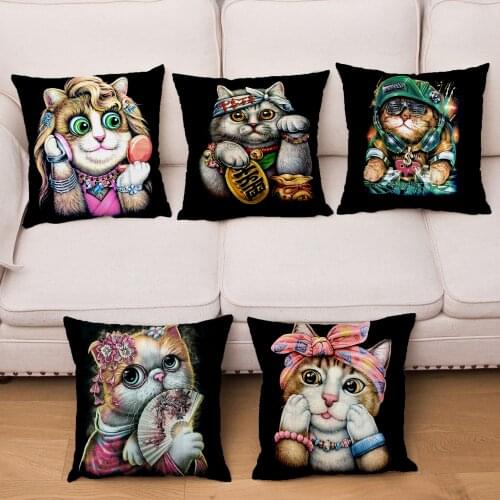 Super Soft Short Plush Cushion Cover Fashion Colorful Cartoon Cat Print Pillow Covers Throw Pillows Cases Home Decor Pillowcase