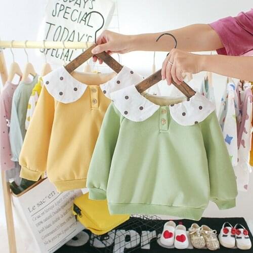 Baby Girls Lapel Sweatshirts Winter Autumn Children Clothing Long Sleeves Casual Plus Velvet Sweet Tops Kids Shirt Clothes 1-3T
