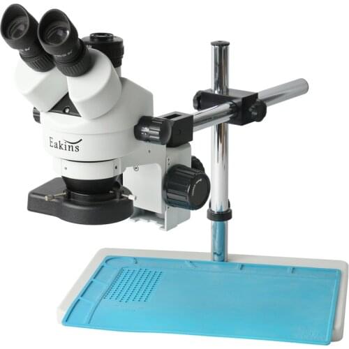 Eakins Simul-focal 7-45X Zoom Trinocular Stereo Microscope 144 LED Ring Light Insulation Repair Working Pad Mat