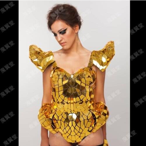 Party girl gold mirrors armors Customized make Sexy mirror costume gogo singer dj dance team stage club wear