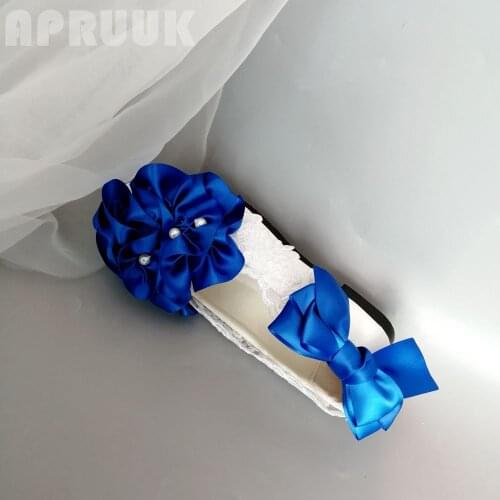 Royal blue satin bow bowtie flats shoes woman plus size womens wedding party dancing flats bridesmaid party shoes plus big size