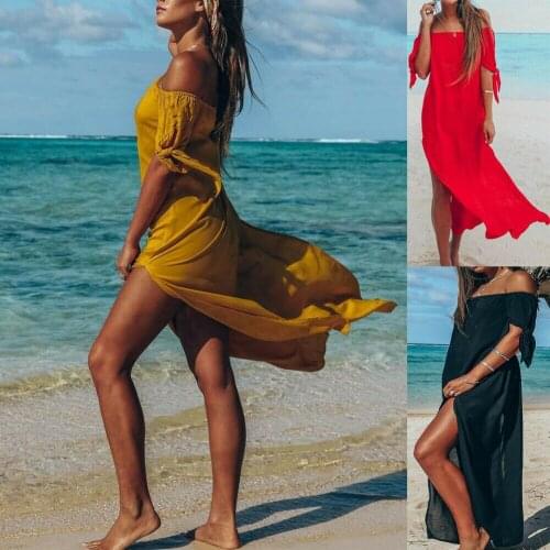 Women cover up beach woman Maxi Summer Beachwear Long Dress Off Shoulder Beach Summer Cover-Ups robe de plage