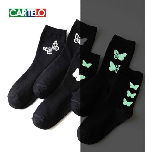 CARTELO New Solid Color Black Butterfly Pattern Women Sock Classic Fashion Cute Sport Breathable Cotton Stockings Носки женские