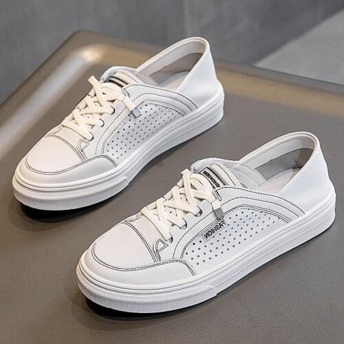 Leather Breathable White Shoes 2021 New Spring and Summer Large Size Womens Sneakers 41-43
