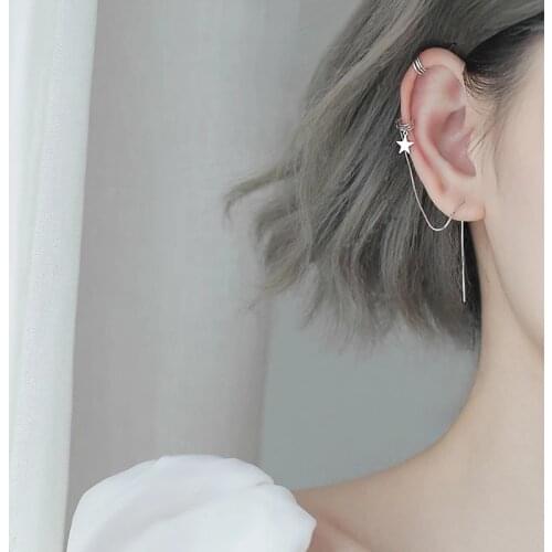 925 Sterling Silver Tassel Asymmetric Star Charm Drop Earring For Women Wedding Statement Jewelry eh1059