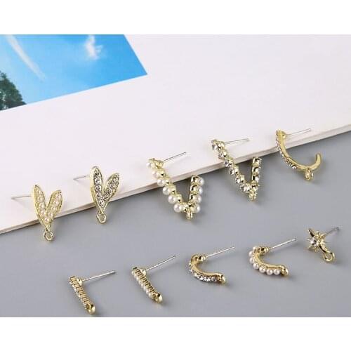 10pc Basic All-match Pearl Diamond Set Lovely V Formation C- Shaped Ear Stud Needle DIY Handmade Ornament Ear Stud Material