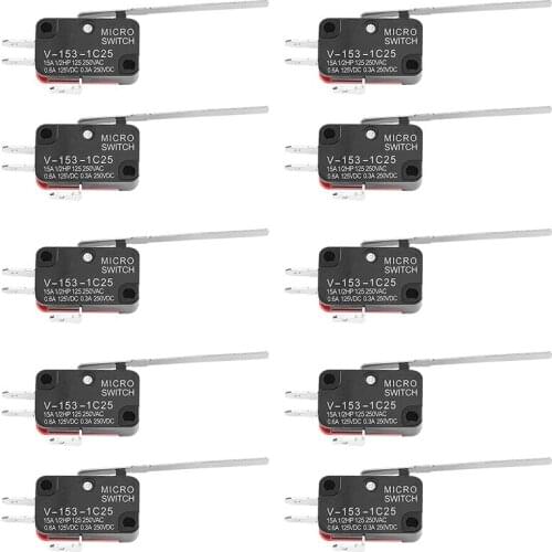 10pcs/lot High Precision V-153-1C25 Limit Switch Long Straight Hinge Lever Arm Type SPDT Electronic Micro Switches