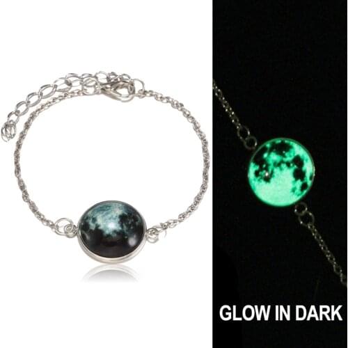 Match-Right Glow In The Dark Full Moon Charm Bracelet for Women Party Astronomy Universe Galaxy Bangle Fashion Jewelry CN028