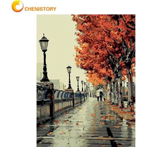 CHENISTORY Autumn Walk In Yellow Tree Road Landscape DIY Oil Painting By Numbers Handpainted By Yourselve With Inner Framed