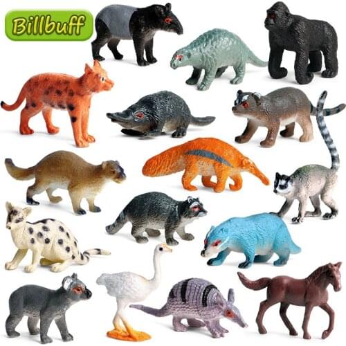 16Pcs Animal Models Orangutan Anteater Ostrich Koala Raccoon Horse Pangolin Armadillo Action Figures Model Decoration Toys Gift