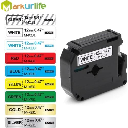 Label Tape M-K231 MK231 M-K 231M-K631 MK221 Black on White Compatible for Brother M-K131 MK-831 Ptouch Label Printer