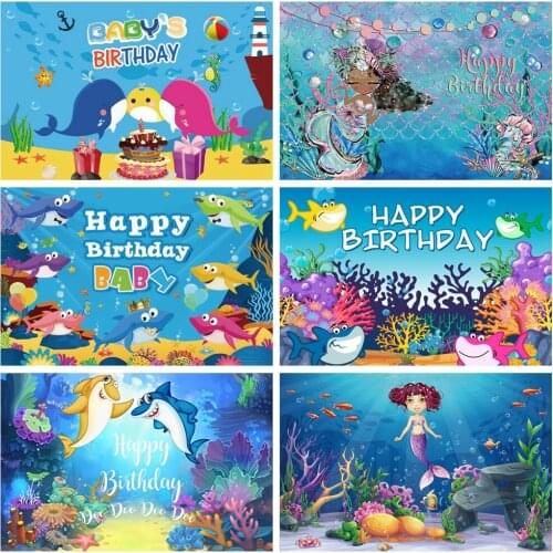 Scopiso Photography Backdrop Cartoon Fish Shell Bubble Babys Birthday Party Decoration Poster Photo Background Studio Props