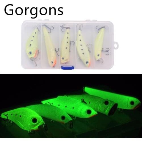 Gorgons Fishing Tackle Set 5pcs Jerkbait Minnow Crankbait Pencil Popper Lipless Crank Luminous Fishing Lure Kit