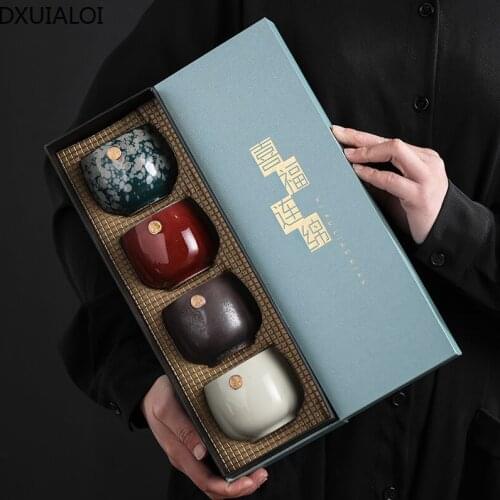 DXUIALOI Japanese-style high-temperature firing ceramic Kung Fu teacup single cup 4 cup set household tea bowl tea house tea set