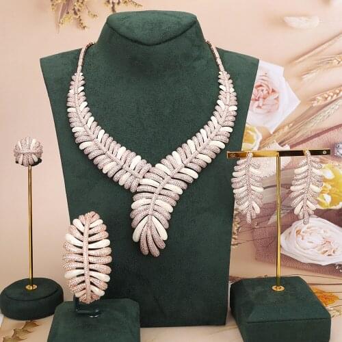 TIRIM Luxury 4pcs Big Jewelry Sets for Women Cubic Zirconia Blue White Broken Shells Drip Oil Wedding Bridal Necklace Set