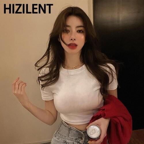 Y2k Crop top Harajuku t-shirt female Sexy anime Goth white brown Pure color cotton 2021 spring and summer new fashion women Tops