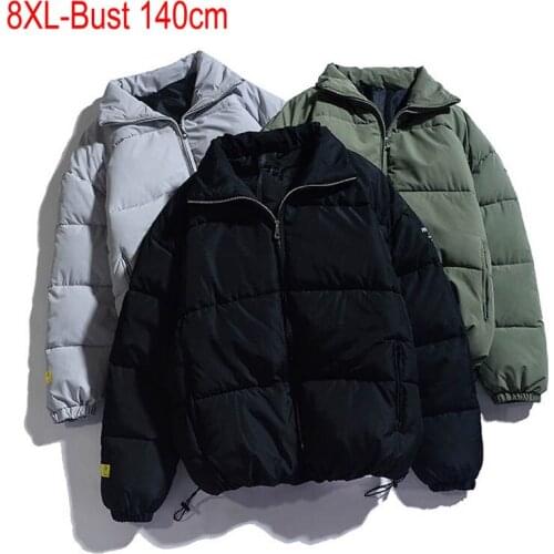 Plus size Winter mens warm thick short padded jacket bust 140cm 5XL 6XL 7XL 8XL loose long sleeve stand-collar jacket 3 colors