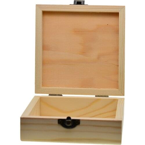 Square Unfinished Wood Jewelry Box Organizer Storage Case DIY Base For Kids Crafts 12x12x5cm