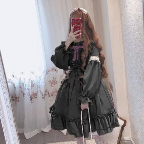 Sweet Kawaii Lolita Dress Halloween Costume Cute Japanese Style Dress Party Women Daily Use Teens Girls Cos Black Gothic Dresses