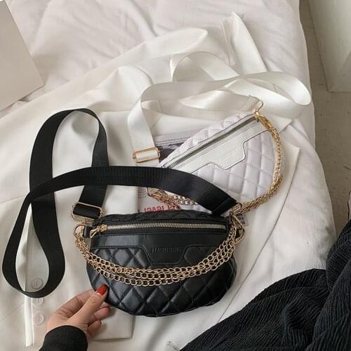 Fashion Women Lattice Pattern Pure Color Shoulder Crossbody Bag Casual Ladies Chain Small Waist Chest Bags Wide Belt Fanny Packs