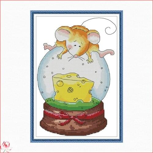Mouse And Cake Cross Stitch Kit DIY Animal Cartoon Embroidery Set 14 11CT Needlework Sewing Kit Home Decoration Handmade Gift