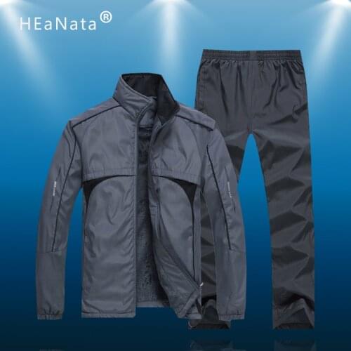 New Men Training Sport Set Winter Thick Warm Mens Sportswear 2 Piece Sets Sports Suit Jacket+Pant Joggers Sweatsuit Male