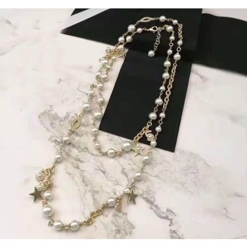 Top Quality Fashion Party Jewelry Star Pearls Necklace Luxucy Party Sweater Chain Vintage Chain Jewelry Neckalce