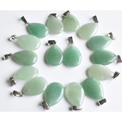 Fashion Hot Sell high Quality natural green aventurine water drop pendants jewelry making charms 24pcs/lot wholesale Free