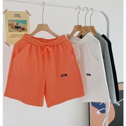 Women Shorts Solid Color High Waist Streetwear Wide Leg Streetwear Cotton Sport Casual Shorts 2021 Spring Summer Female