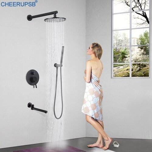 Bathroom Concealed Bath Shower Faucets Hot Cold Water Mixer Tap Wall Mounted Matte Black Shower System Bathtub Copper Faucet K70