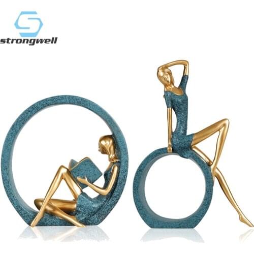 Strongwell Modern Resin Reading Girl Statue Classic Figure Statue Home Decoration Accessories Office Living Room Decor Ornament