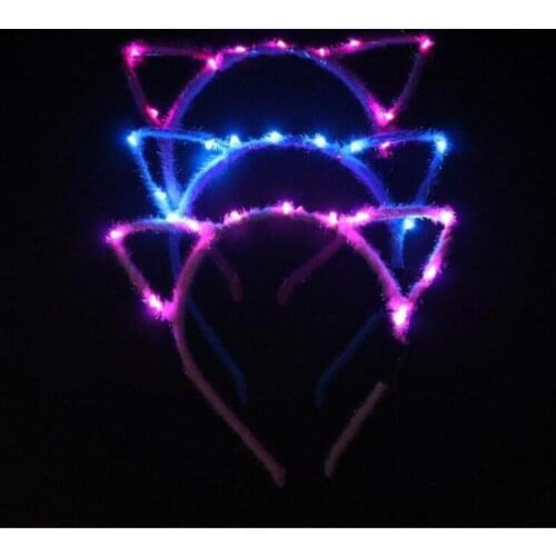 LED Light Cat Animal Ear Headband Women Girls Glowing Hairband Headwear Wedding Glow Party Head Wear Hair Halloween