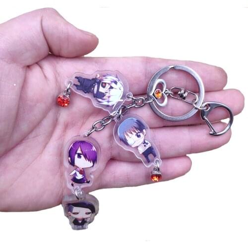 Tokyo Ghoul Acrylic Pendant Keychain For Key Ring With Red Heart Bead Child Student Love Classic Anime Jewelry Birthday Gift