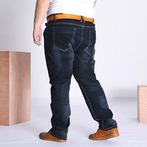 Spring and Autumn mens loose jeans mens plus size Straight pants tide fat pants mens jeans elastic fat Trousers