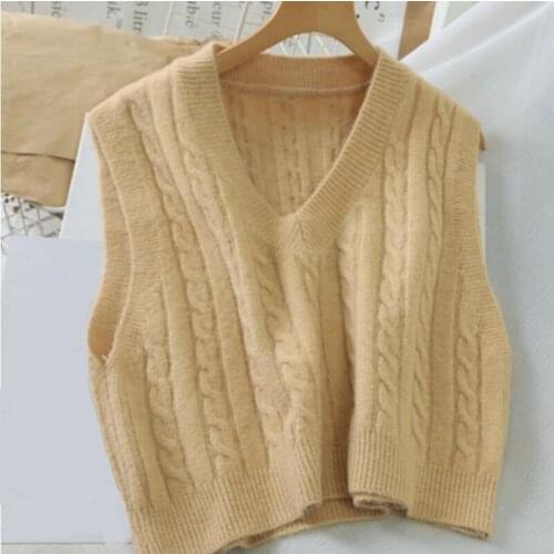 Girls Waistcoat Short Sweater Sleeveless Women Sweater Vest Ladies V-Neck Knitted Pullovers Female Tank Tops Teenager
