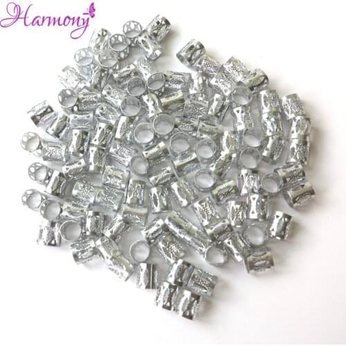 100pcs/lot Sliver color tube ring dreadlocs beads for braids hair beads for dreadlocks adjustable hair braid cuff clips
