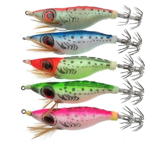 20Pcs Shrimp Hard Fishing Lure Squid Hooks Wooden Shrimp Artificial Fishing Lures Octopus Cuttlefish Fishing Lure