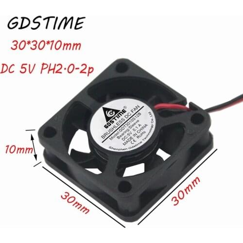 Gdstime 5 Pieces 2Pin 2.0 DC 5V 3010 3cm 30x30x10mm 7 Baldes Brushless Cooler Small Cooling Fan 30mm x 10mm