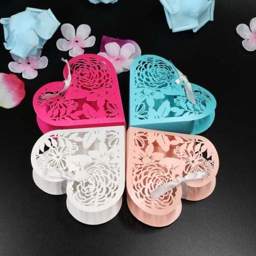 50pcs 4x4x1.3" Flower Laser Cut Wedding Favor Box candy box gift box wedding decoration mariage party supplies