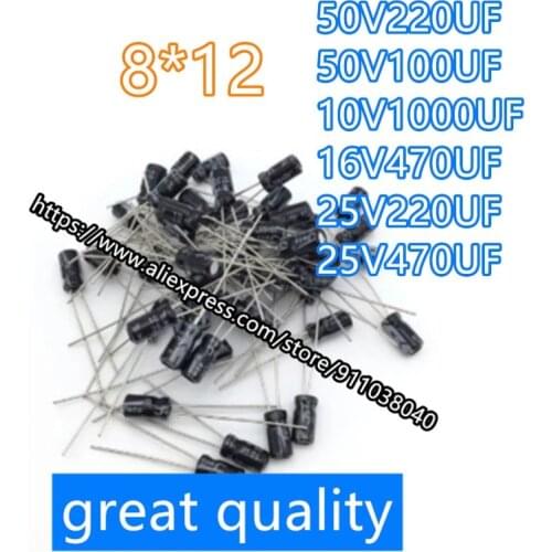 20pcs/lot Aluminum Electrolytic Capacitor 8*12 50V 220UF 50V 100UF 10V 1000UF 16V 470UF 25V 220UF 25 V470UF 8X12 great quality