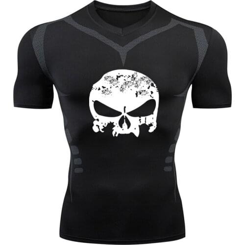 Basketball Mens Fitness Suit Running Fast Dry T-Shirt Short Sleeve Sports Elastic Round Neck Breathable Tight Compression