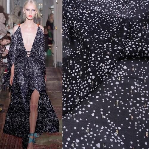 Starry Sky Print Black Silk Georgette Fabric Summer Dress Fashion Fabric