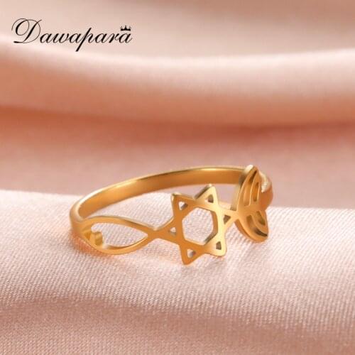 Dawapara Religious Star of David Menorah Vintage Finger Ring Judaica Israel Faith Lamp Hanukkah Stainless Steel Jewelry