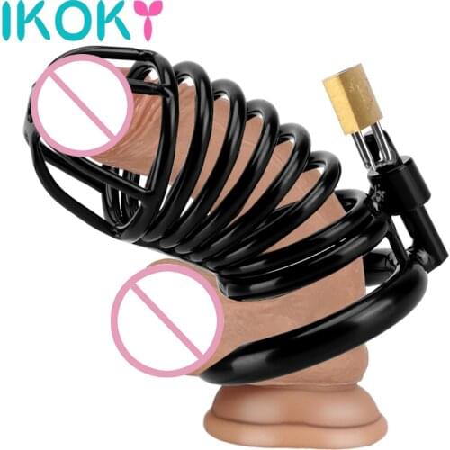IKOKY Restraint Ring Adult Games Cock Lock Male Chastity Device Sex Toy For Men Stainless Steel Belt Bird Metal Cage