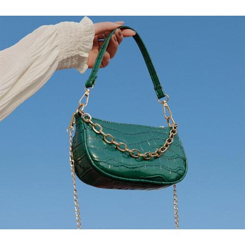 Crocodile Pattern Small Crossbody Bags for Women PU Leather Ladies Chain Shoulder Bag Female Mini Baguette Handbags Clutch Purse